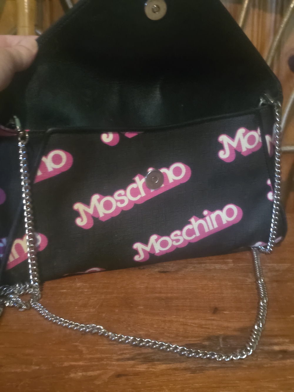 Moschino Barbie By Jeremy Scott Black Crossbody with Pink Logo Print - Picture 5 of 16
